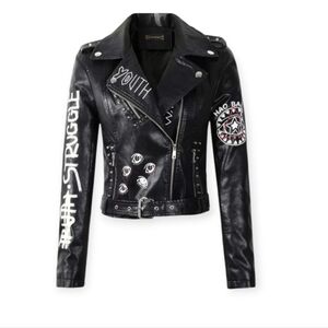 Womens Black Faux Leather Moto Jacket